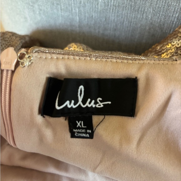 Lulu's Champagne Sequin Halter Backless Skater Dress Under The Spotlight - Picture 6 of 7